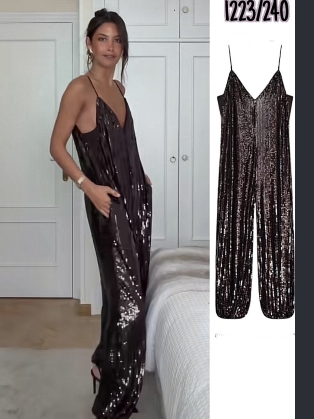 🆕🤎🤎🤎🤎Zara Brown Sequin V-Neck Jumpsuit - this jumpsuit is killer!!